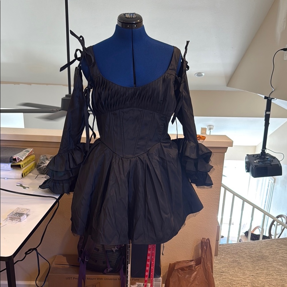 Elegant Black Ruffled Dress - WIDOW